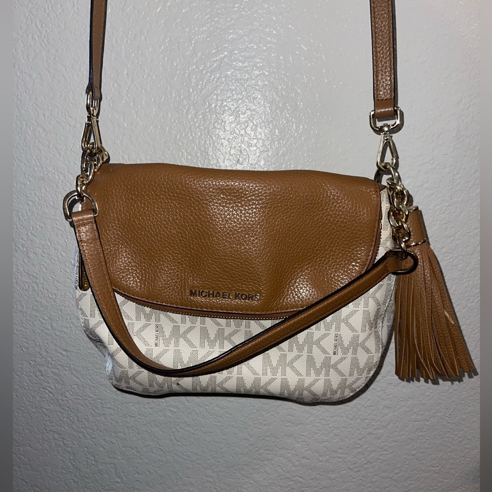 Michael Kors Brown and Cream cross body with tassel
